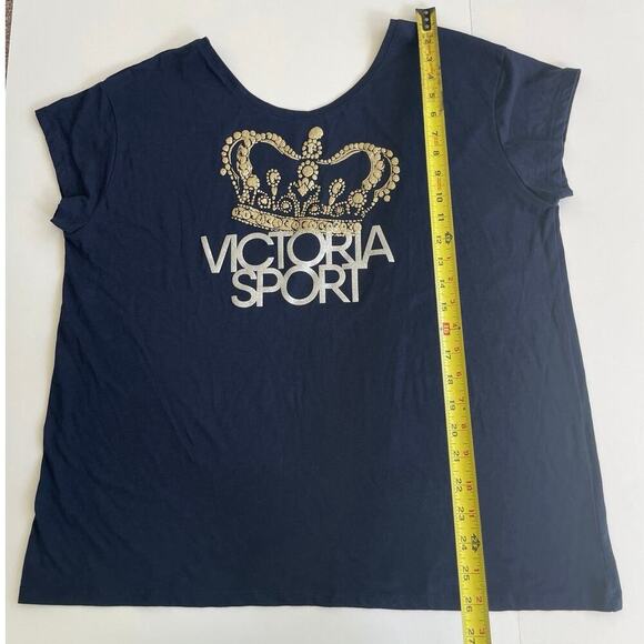 VICTORIA SECRET SPORT T-SHIRT GOLD QUEEN CROWN GRAPHIC BLUE SZ XL ATHLEISURE - Picture 5 of 10